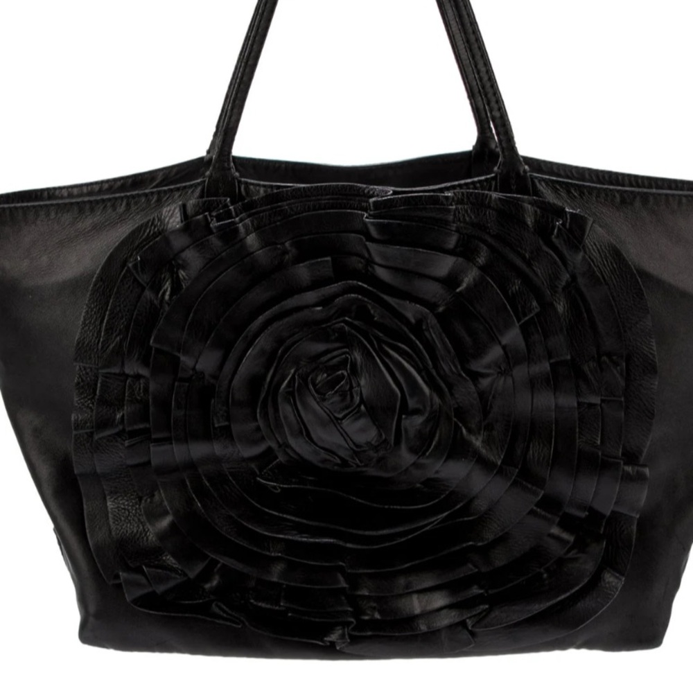 Valentino Leather Flower Black Tote Bag